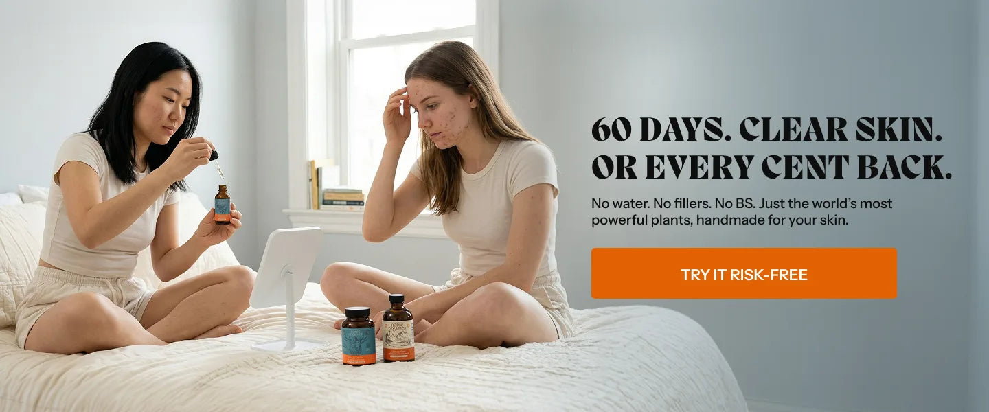Norse Organics banner with the 60-day clear-skin money-back guarantee