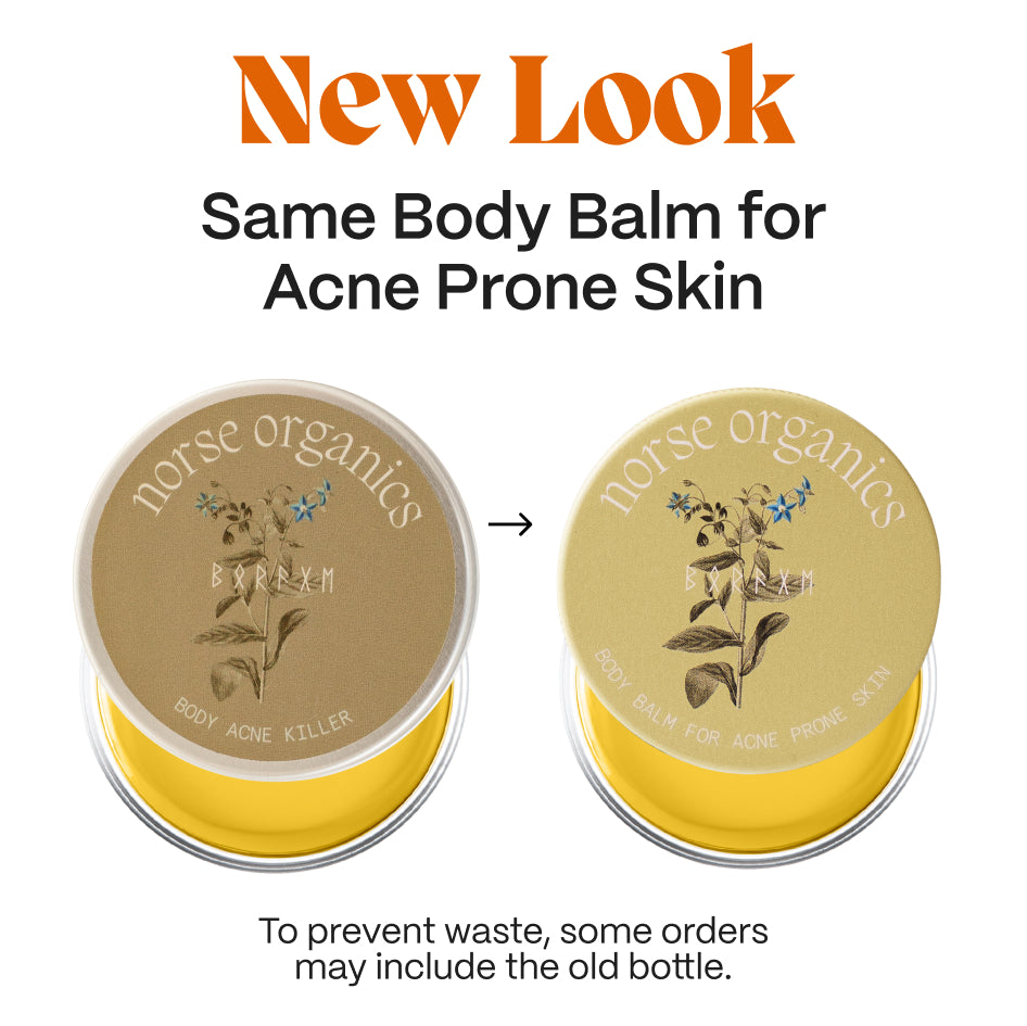 New look comparison of old and new Body Balm for Acne Prone Skin tin lids