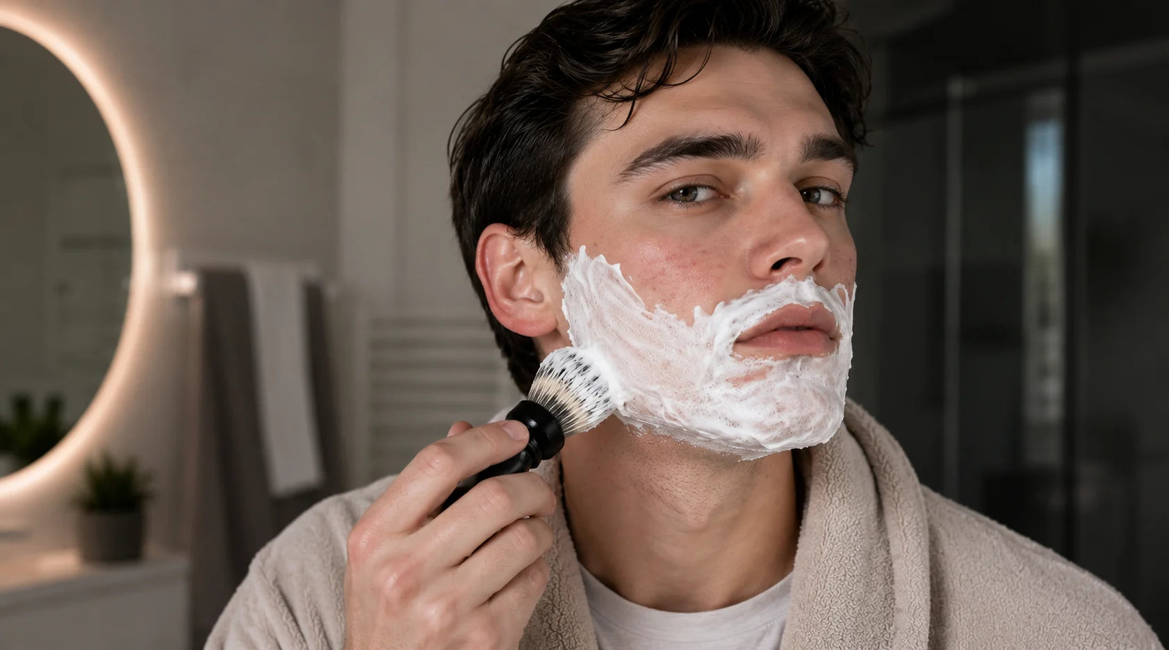 Close-up of razor bumps and pimples after shaving the face