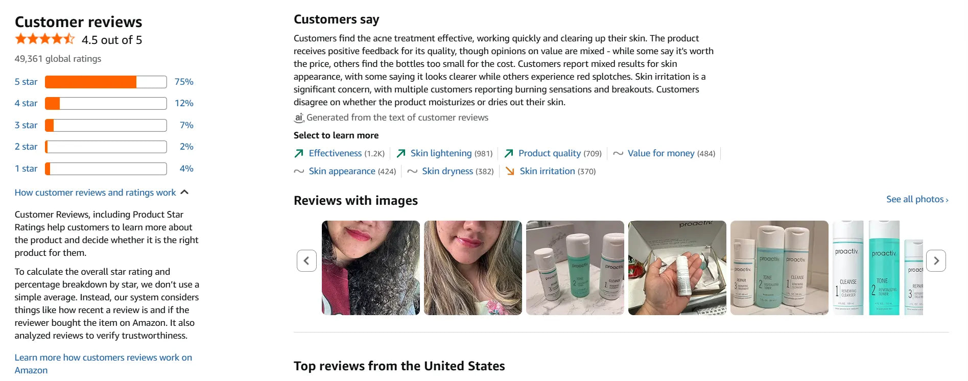 Screenshot of Proactiv customer reviews on Amazon