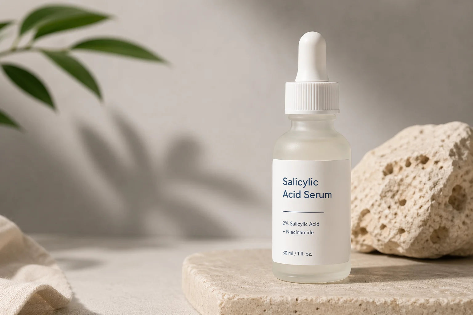 Close-up representing salicylic acid, a common exfoliating acne-treatment ingredient